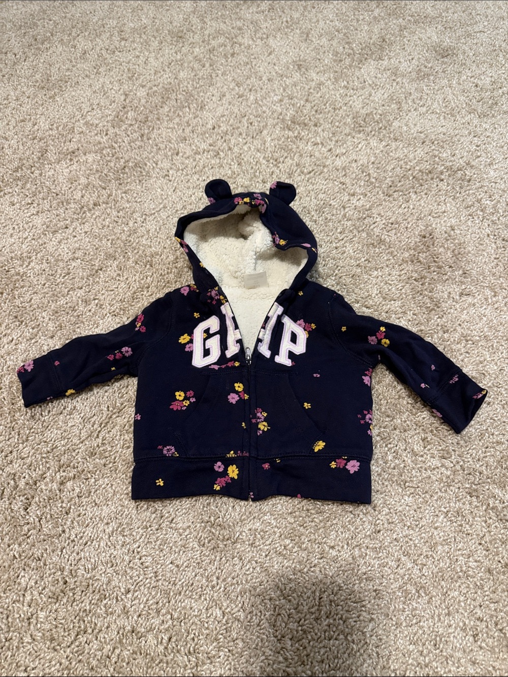 GAP Navy Hoodie with Pink & Yellow Floral Print
